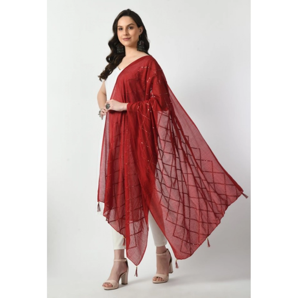 Women's Chanderi Self Design Dupatta (Maroon, Length: Free Size) - Image 3