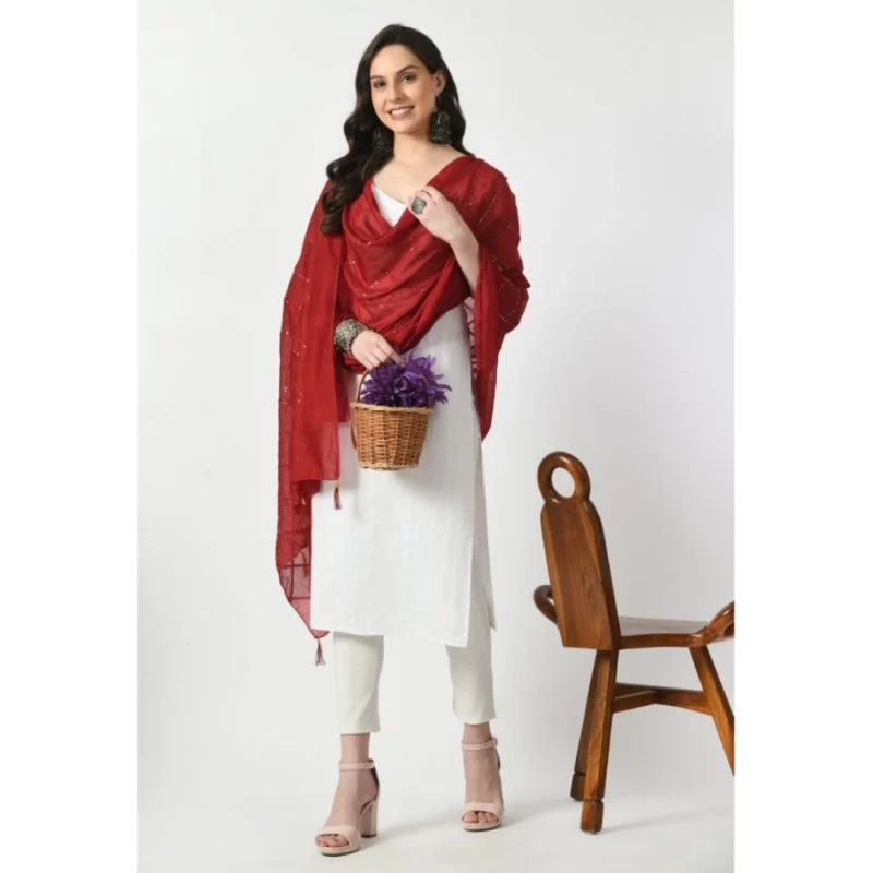 Women's Chanderi Self Design Dupatta (Maroon, Length: Free Size) - Image 4