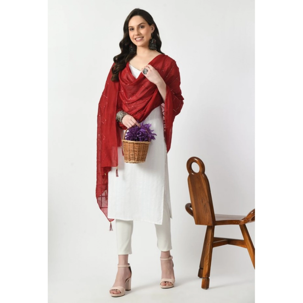 Women's Chanderi Self Design Dupatta (Maroon, Length: Free Size) - Image 4
