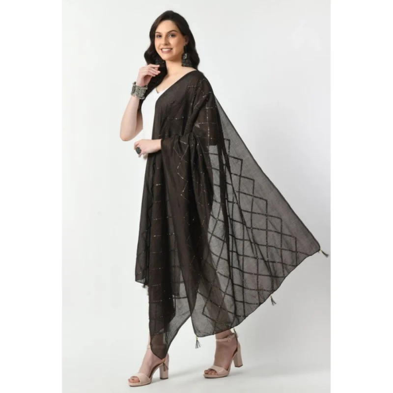 Women's Chanderi Self Design Dupatta (Dark Browm, Length: Free Size) - Image 3