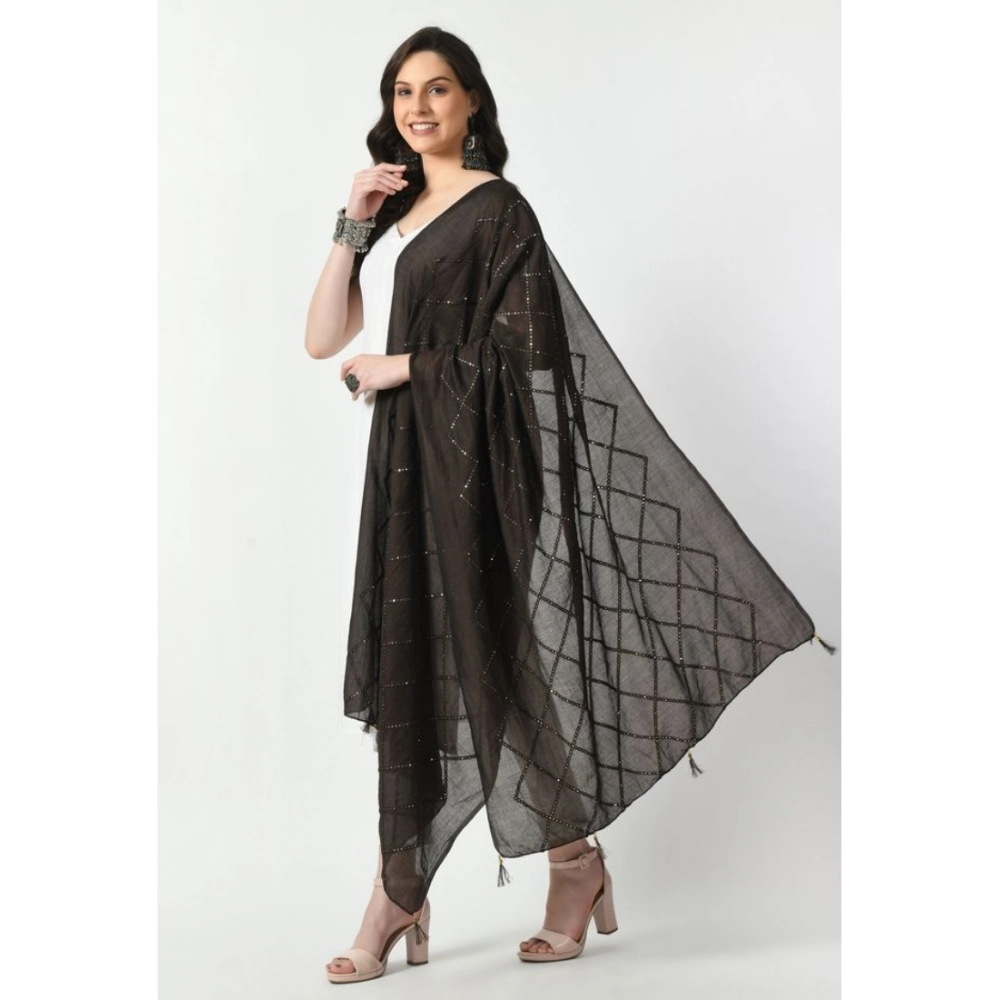 Women's Chanderi Self Design Dupatta (Dark Browm, Length: Free Size) - Image 3