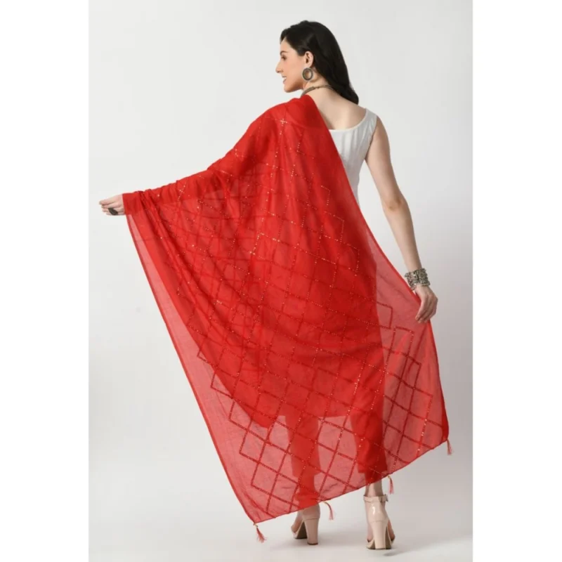 Alternative view of Women's Chanderi Self Design Dupatta (Red, Length: Free Size)
