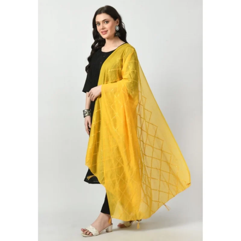 Women's Chanderi Self Design Dupatta (Yellow, Length: Free Size) - Image 3