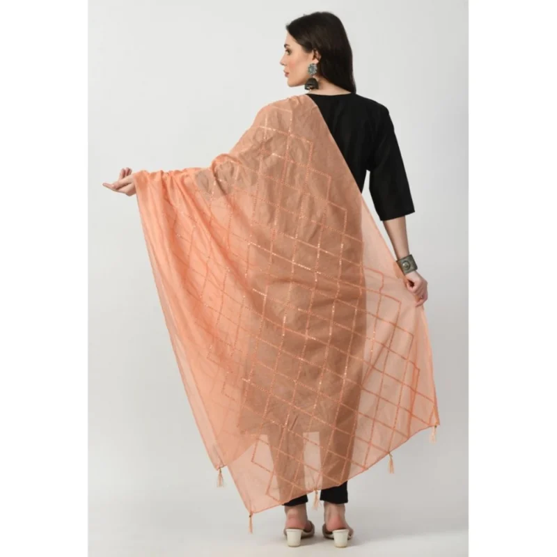 Women's Chanderi Self Design Dupatta (Peach, Length: Free Size) - Image 2