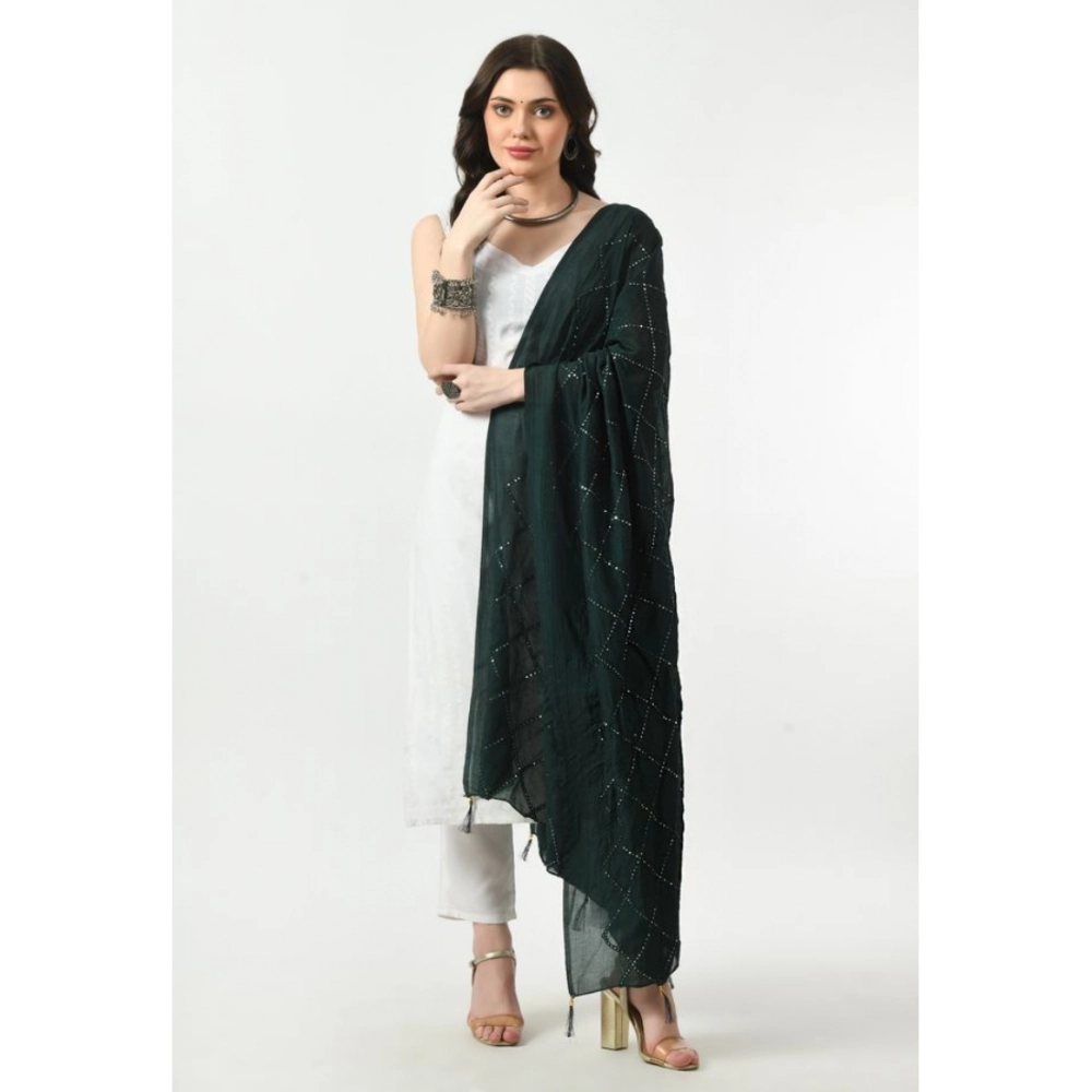 Women's Chanderi Self Design Dupatta (Green, Length: Free Size) - Image 4