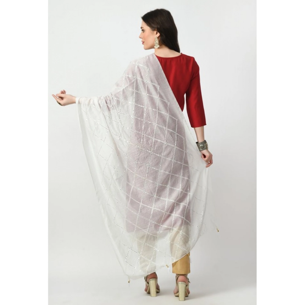 Women's Chanderi Self Design Dupatta (White, Length: Free Size) - Image 2