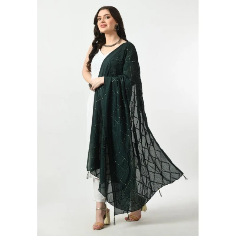 Women's Chanderi Self Design Dupatta (Green, Length: Free Size) - Image 3