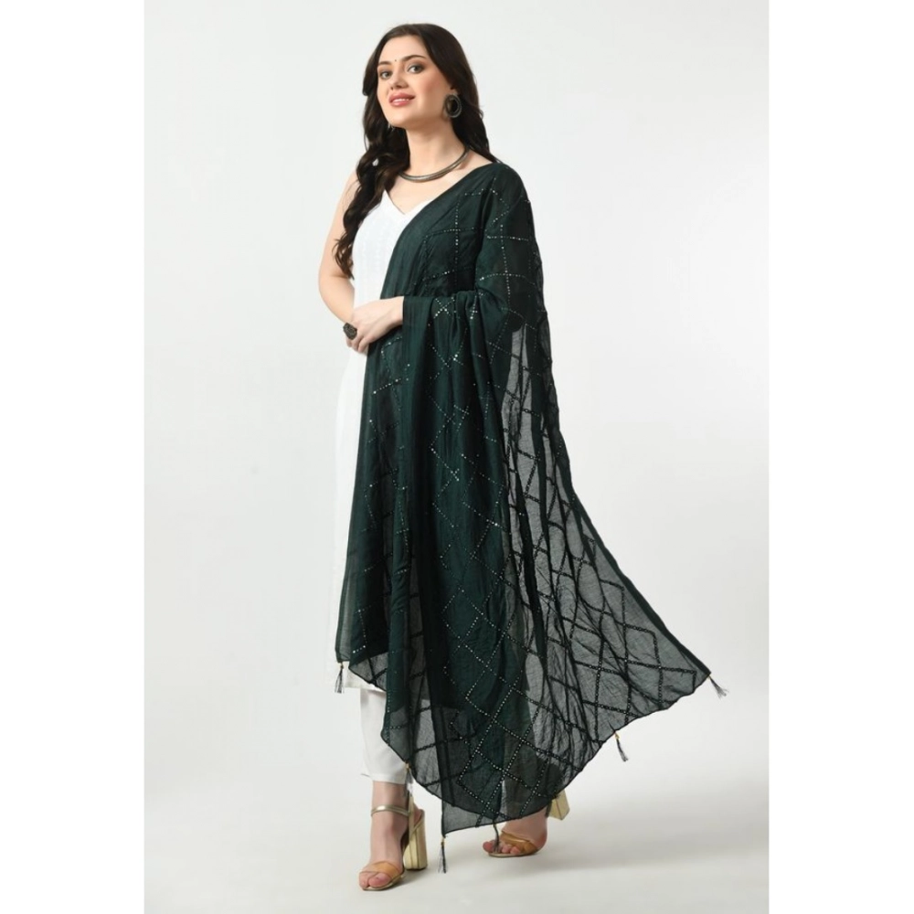 Women's Chanderi Self Design Dupatta (Green, Length: Free Size) - Image 3