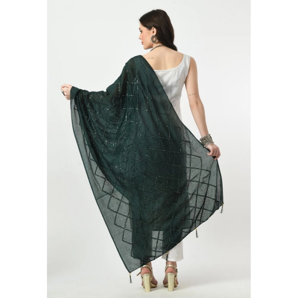 Women's Chanderi Self Design Dupatta (Green, Length: Free Size) - Image 2