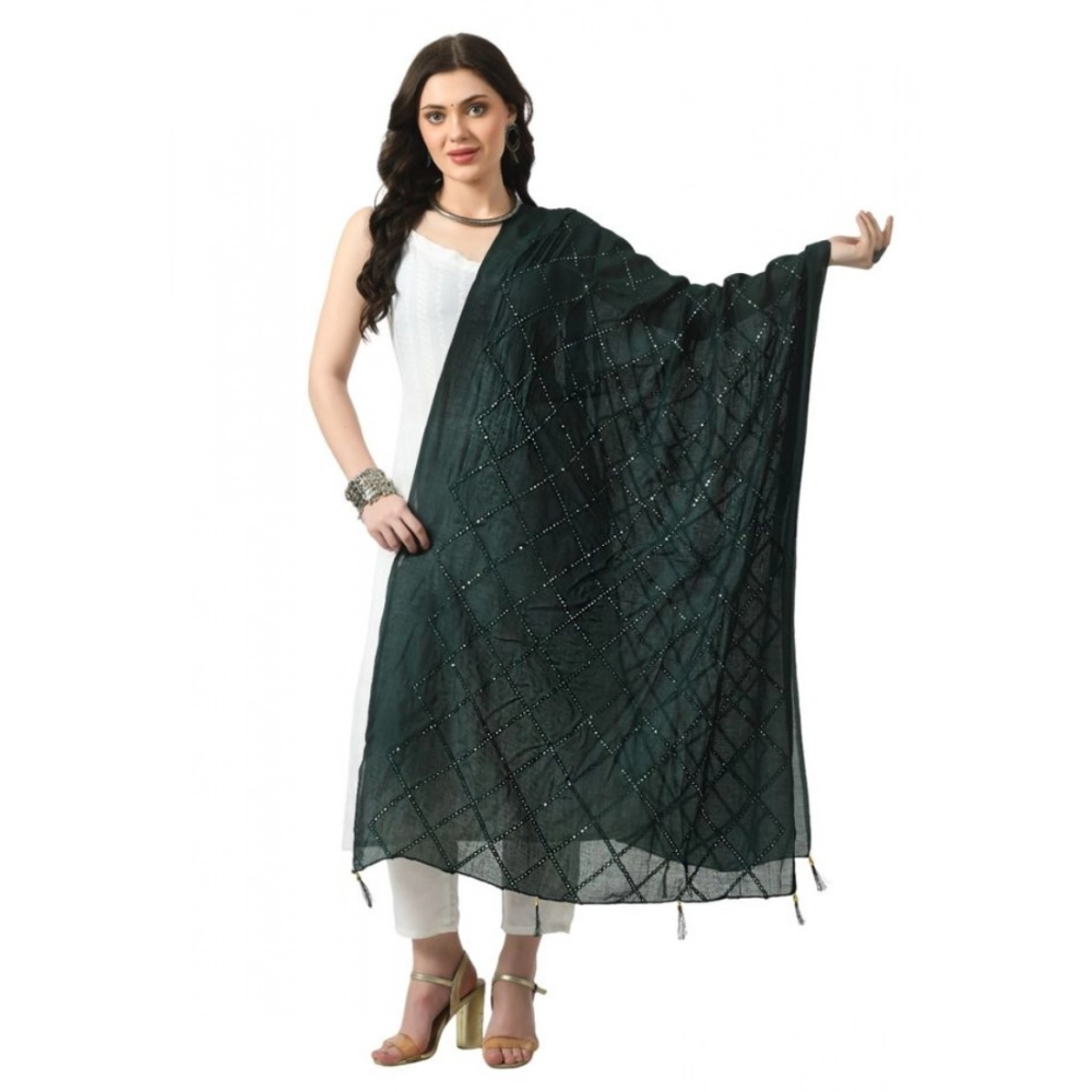 Women's Chanderi Self Design Dupatta (Green, Length: Free Size)