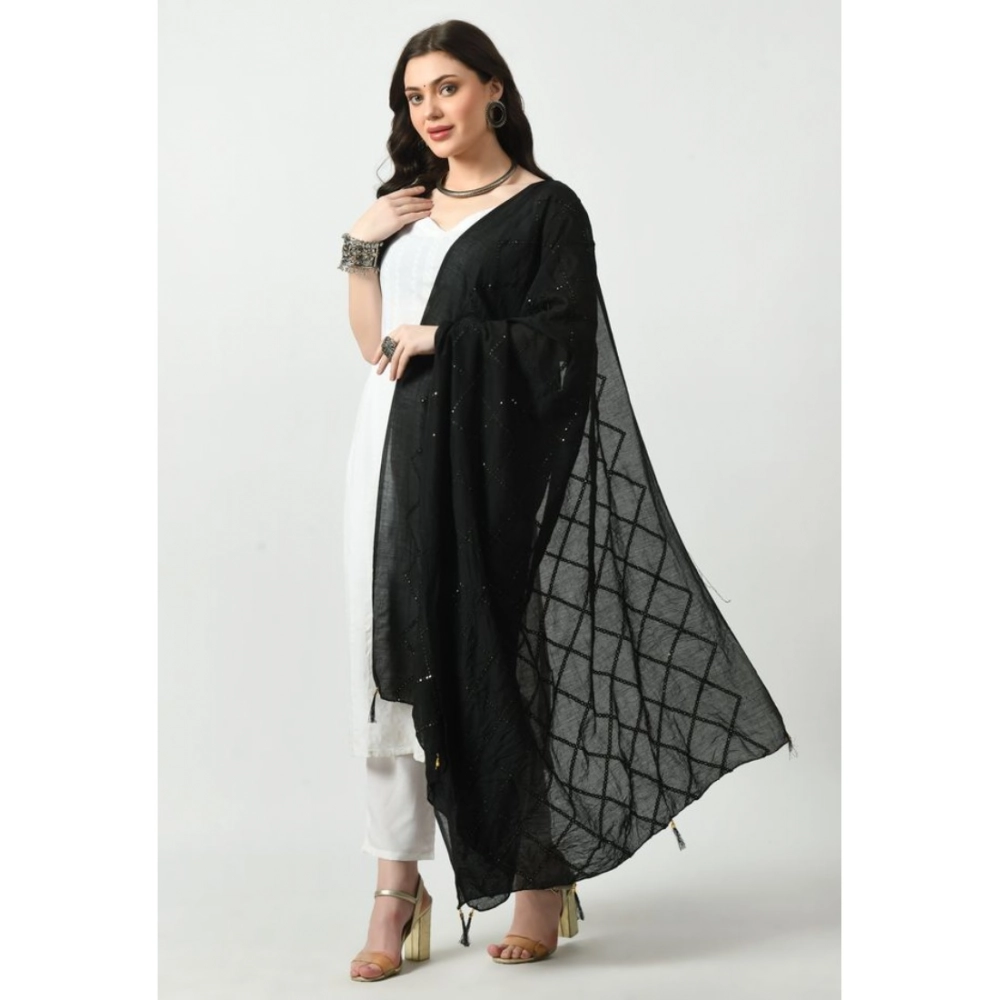 Women's Chanderi Self Design Dupatta (Black, Length: Free Size) - Image 4