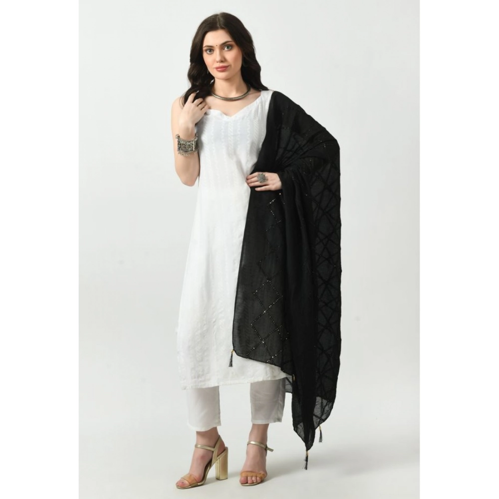 Women's Chanderi Self Design Dupatta (Black, Length: Free Size) - Image 3