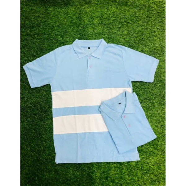 Men's?Casual Short Sleeves Cotton Polo Neck T-shirt (Aqua Blue) - Image 3