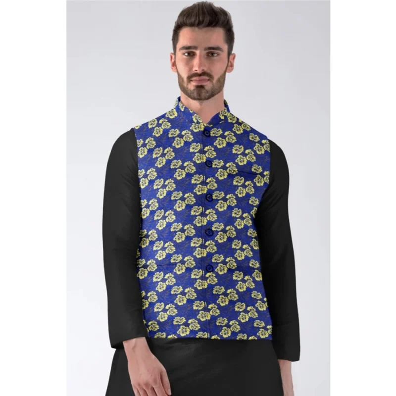 Alternative view of Men's Jacquard Printed Full Sleeve Waistcoat (Blue)