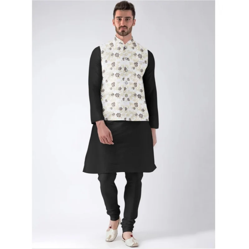 Alternative view of Men's Jacquard Printed Full Sleeve Waistcoat (Beige)