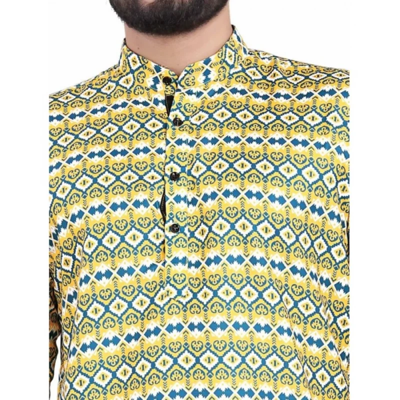 Alternative view of Men's Cotton Blended Printed Full Sleeve Shortkurta (Multicolor)