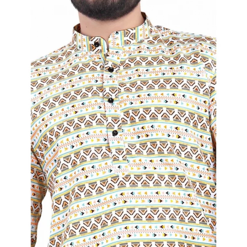 Alternative view of Men's Cotton Blended Printed Full Sleeve Shortkurta (Multicolor)