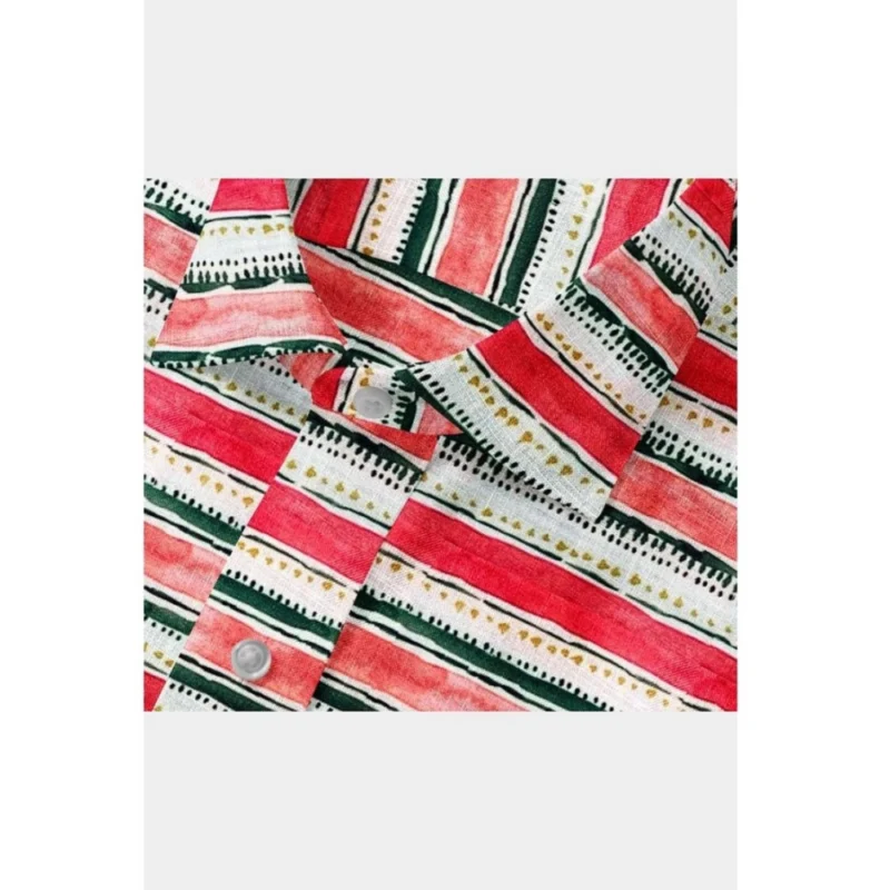 Alternative view of Men's Cotton Blended Striped Full Sleeve Shirt (Red-White)