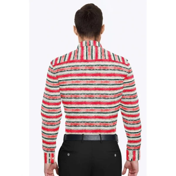 Generic Men's Cotton Blended Striped Full Sleeve Shirt (Red-White) - Image 6