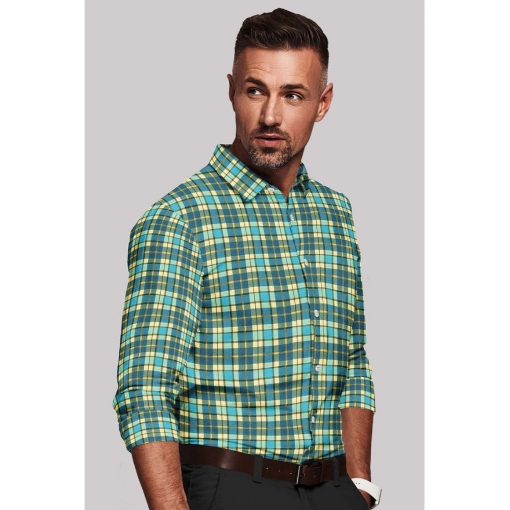 Men's Cotton Blended Checked Full Sleeve Shirt (Green-Yellow) - Image 4