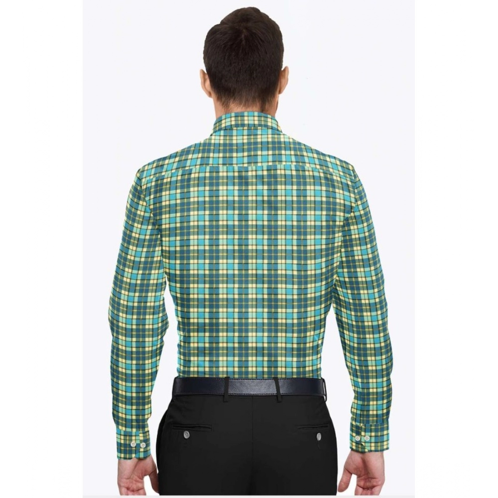 Men's Cotton Blended Checked Full Sleeve Shirt (Green-Yellow) - Image 6
