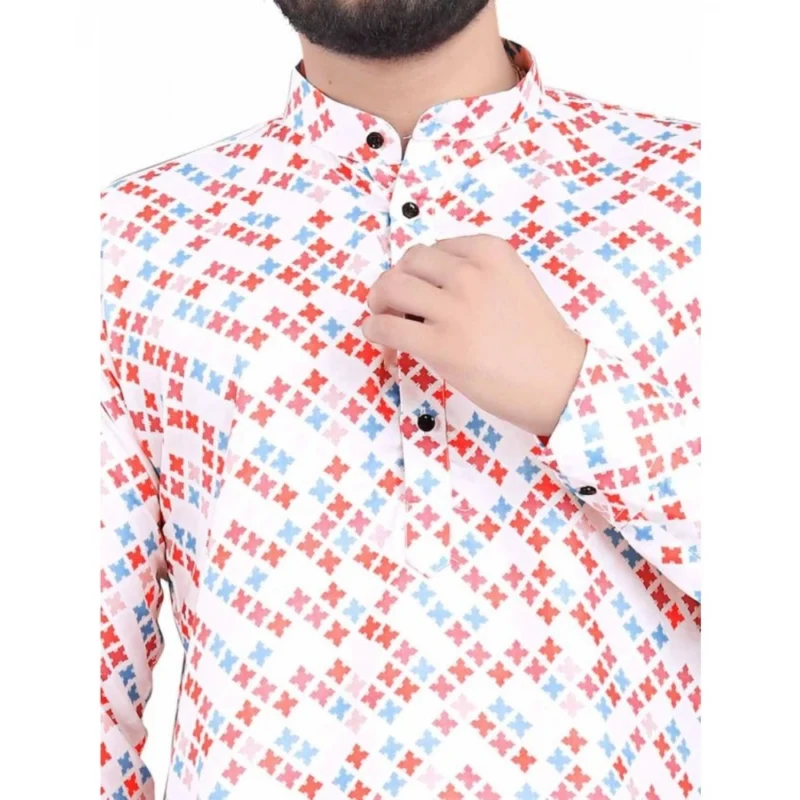 Alternative view of Men's Cotton Blended Printed Full Sleeve Shortkurta (Multicolor)