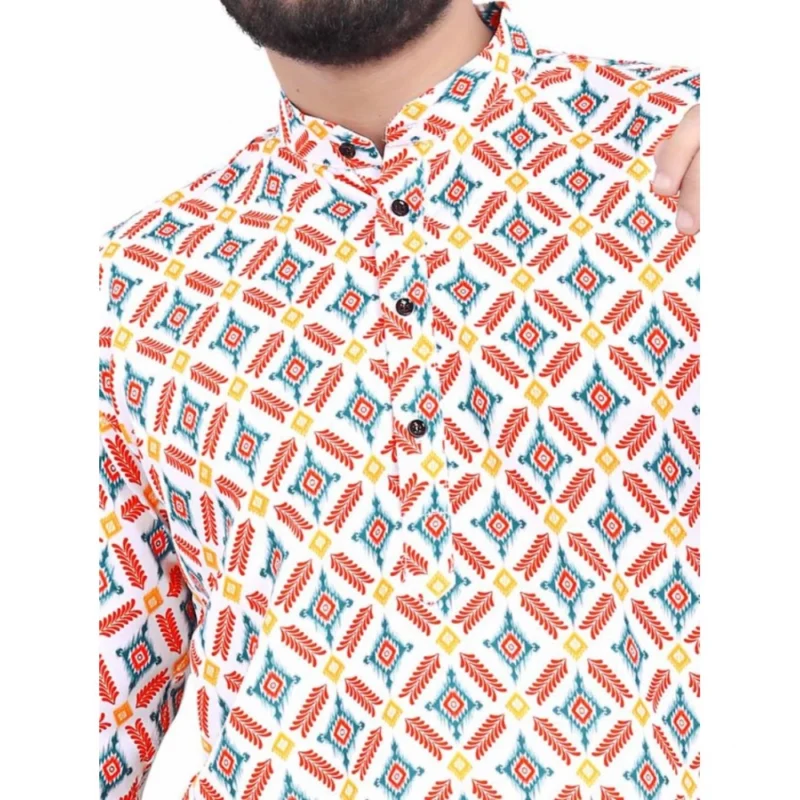 Alternative view of Men's Cotton Blended Printed Full Sleeve Shortkurta (Multicolor)