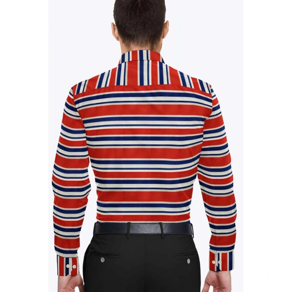 Men's Cotton Blended Striped Full Sleeve Shirt (Red-Blue) - Image 6