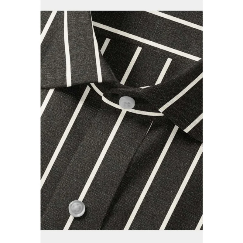 Alternative view of Men's Cotton Blended Striped Full Sleeve Shirt (Black-White)