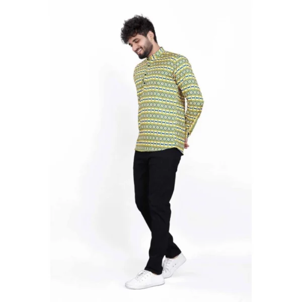 Generic Men's Cotton Blended Printed Full Sleeve Shortkurta (Multicolor) - Image 4