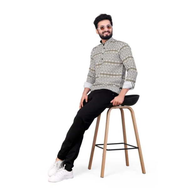 Men's Cotton Blended Printed Full Sleeve Shortkurta (Multicolor) - Image 3