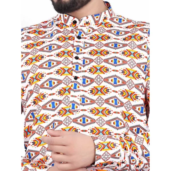 Generic Men's Cotton Blended Printed Full Sleeve Shortkurta (Multicolor) - Image 2