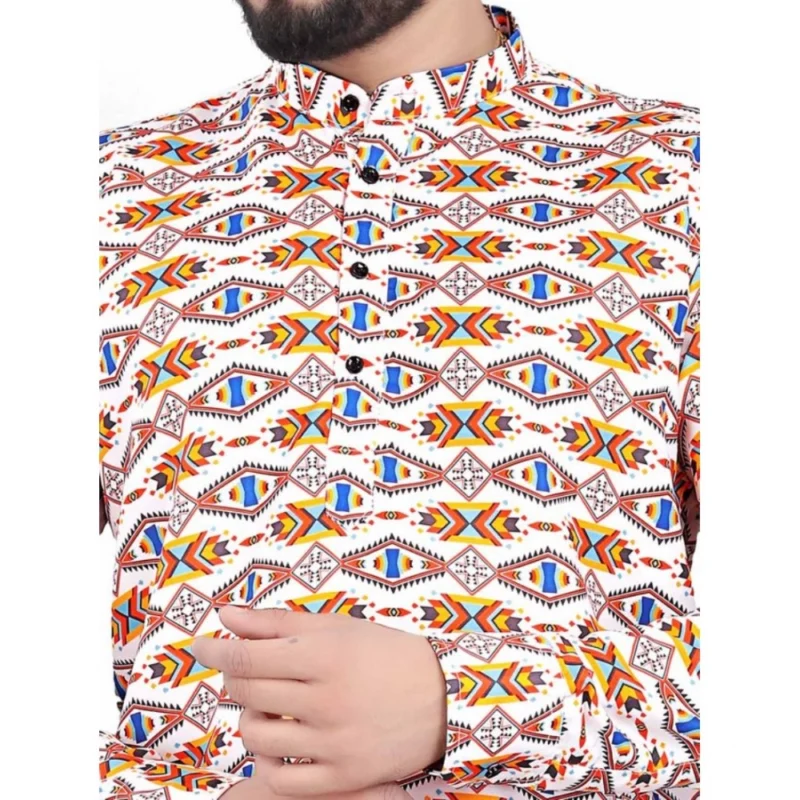 Alternative view of Men's Cotton Blended Printed Full Sleeve Shortkurta (Multicolor)