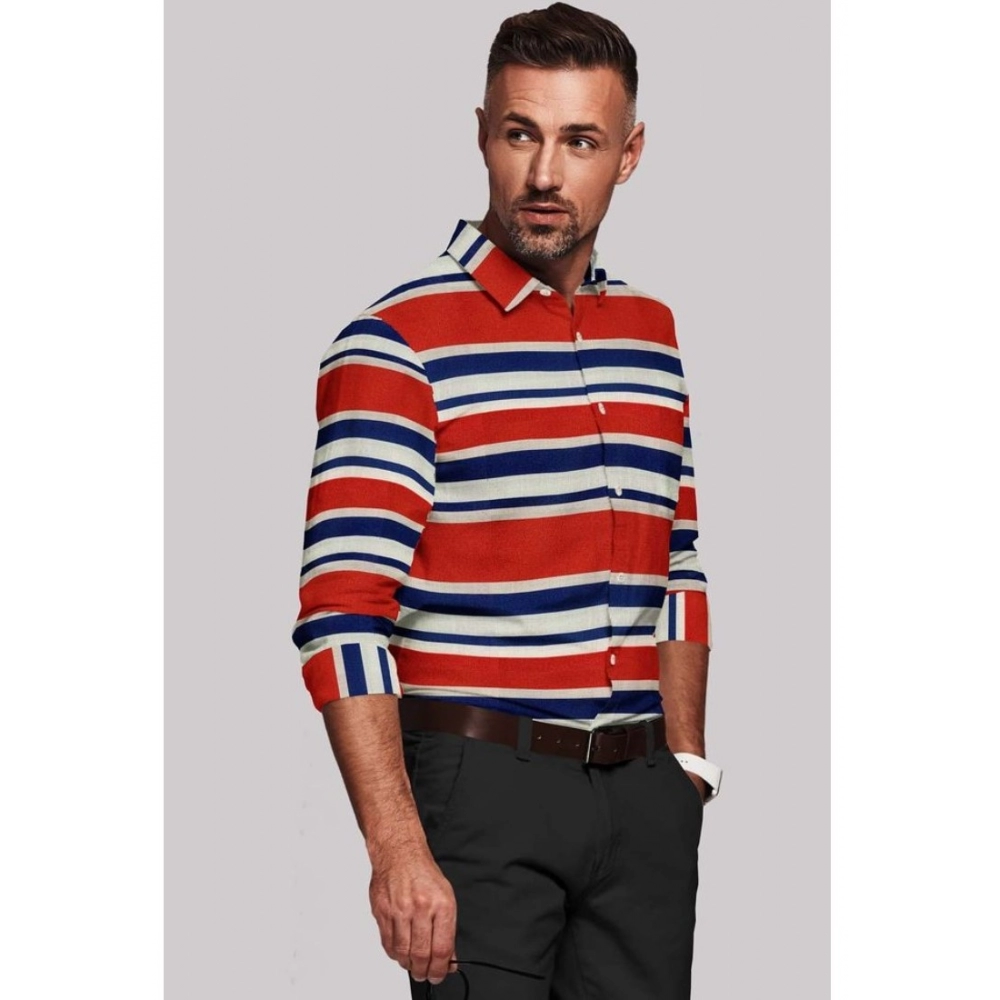 Men's Cotton Blended Striped Full Sleeve Shirt (Red-Blue) - Image 4