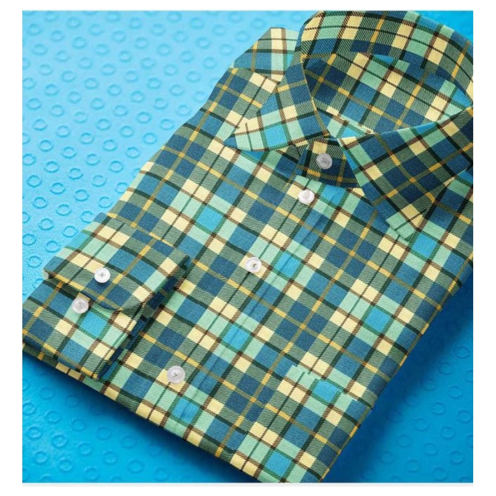 Men's Cotton Blended Checked Full Sleeve Shirt (Green-Yellow) - Image 3