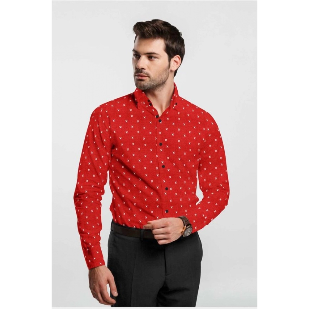 Men's Cotton Blended Printed Full Sleeve Shirt (Red) - Image 4