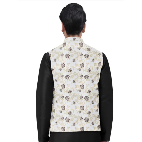Generic Men's Jacquard Printed Full Sleeve Waistcoat (Beige) - Image 5