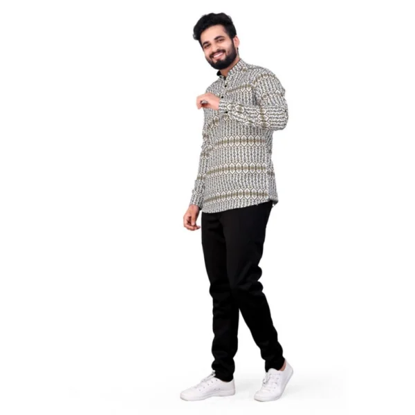Men's Cotton Blended Printed Full Sleeve Shortkurta (Multicolor) - Image 4