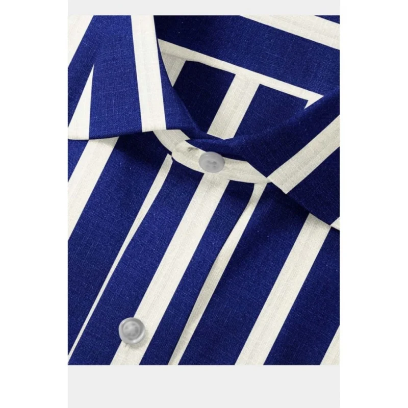 Alternative view of Men's Cotton Blended Striped Full Sleeve Shirt (White-Blue)