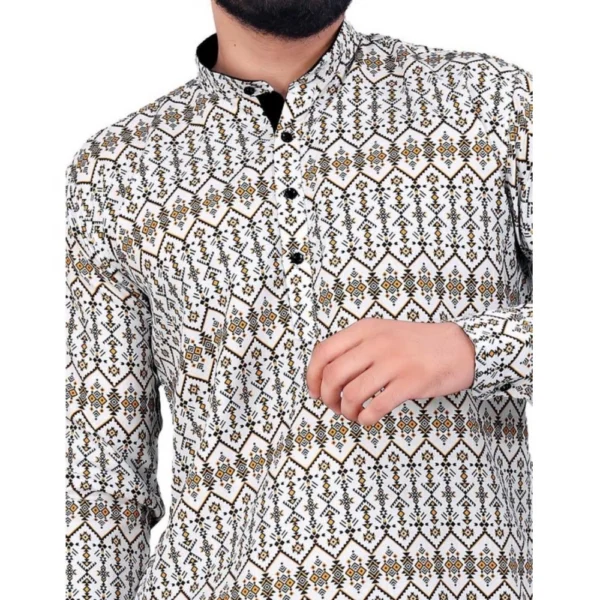 Men's Cotton Blended Printed Full Sleeve Shortkurta (Multicolor) - Image 2