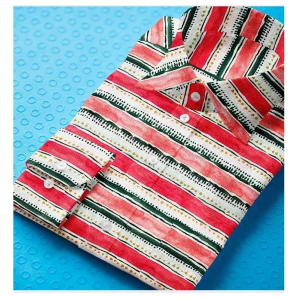 Generic Men's Cotton Blended Striped Full Sleeve Shirt (Red-White) - Image 3