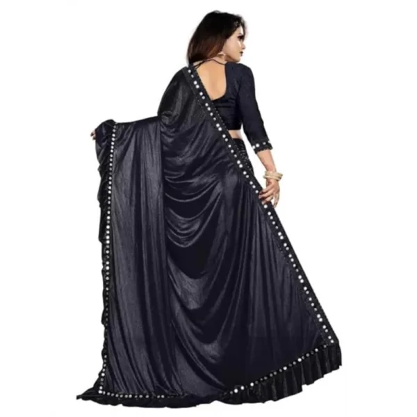Generic Women's Malai Lining Solid Saree With Unstitched Blouse (Black, 5.5 Mtr) - Image 3