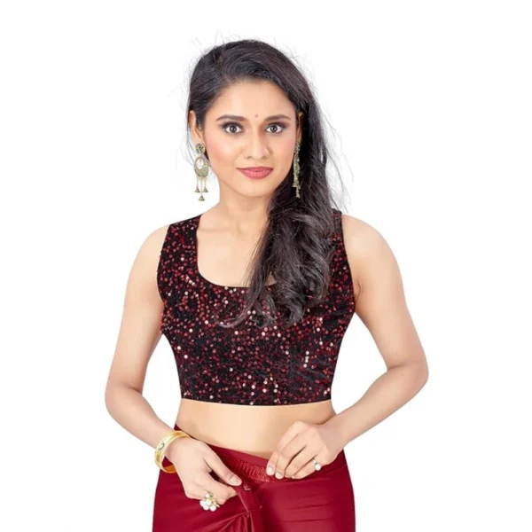 Generic Women's Lycra Solid Saree With Unstitched Blouse (Red, 5.5 Mtr) - Image 3