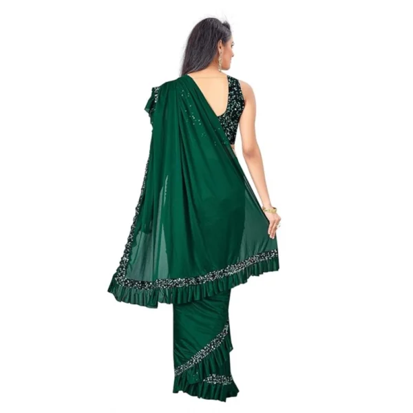 Generic Women's Lycra Solid Saree With Unstitched Blouse (Green, 5.5 Mtr) - Image 3