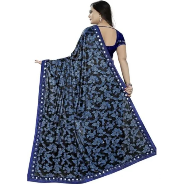 Generic Women's Lycra Solid Saree With Unstitched Blouse (Blue, 5.5 Mtr) - Image 2