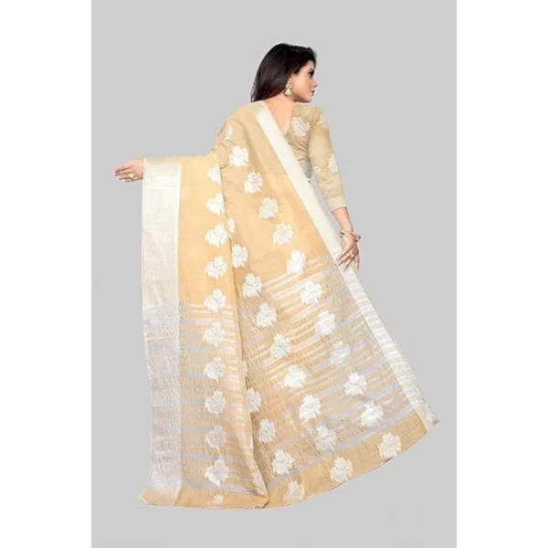 Generic Women's Cotton Silk Floral Saree With Unstitched Blouse (Beige, 5.5 Mtr) - Image 2