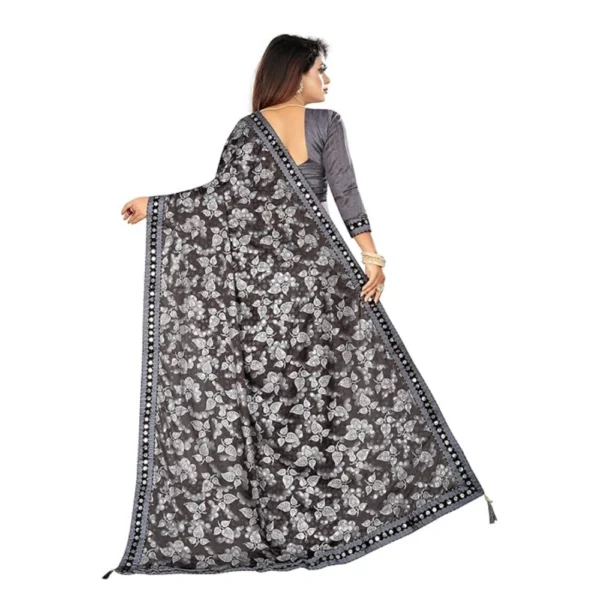 Generic Women's Lycra Solid Saree With Unstitched Blouse (Grey, 5.5 Mtr) - Image 3