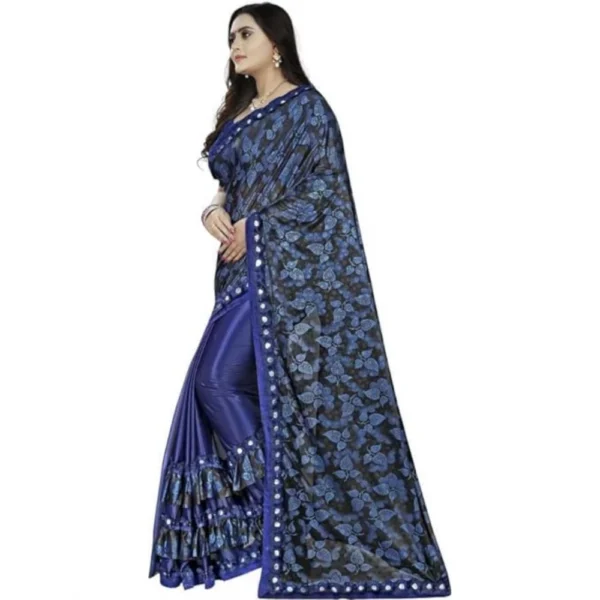 Generic Women's Lycra Solid Saree With Unstitched Blouse (Blue, 5.5 Mtr) - Image 3