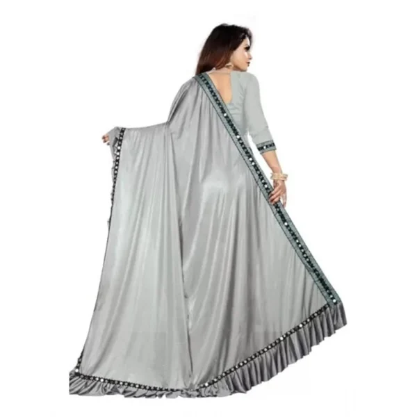 Generic Women's Malai Lining Solid Saree With Unstitched Blouse (Grey, 5.5 Mtr) - Image 3