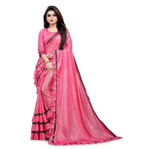Generic Women's Malai Lining Solid Saree With Unstitched Blouse (Baby Pink, 5.5 Mtr)